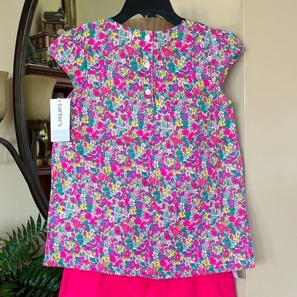 Brand New Carter’s 2-Piece Set Floral Peasant Top & Tailored Pink Shorts - Picture 6 of 16